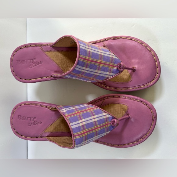 Born Women’s Drilles Lavender Plaid Thong Espadrille Wedge Sandal EU 42 US 10 - Picture 3 of 4